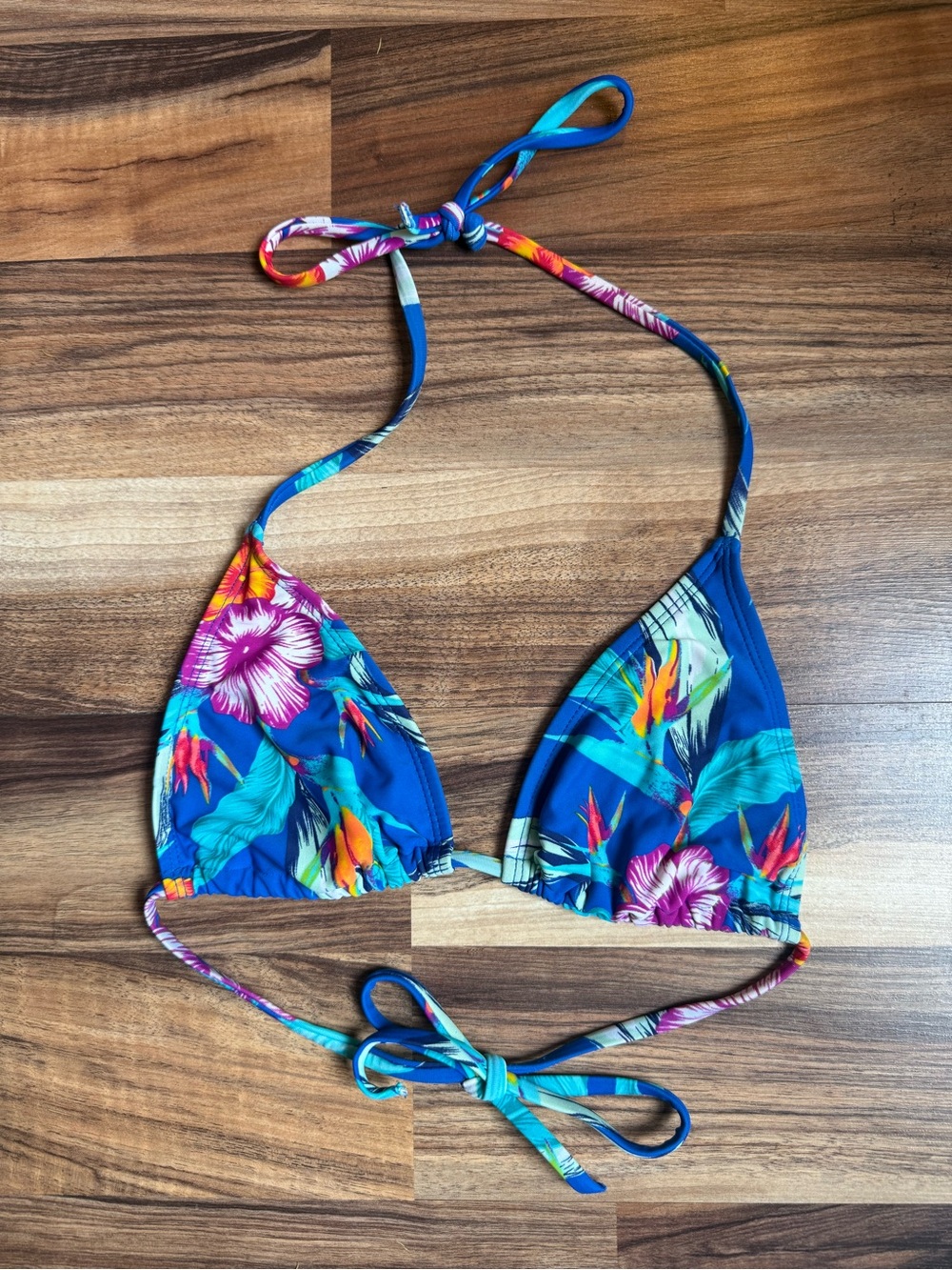 Old Navy Blue Tropical Floral Triangle Bikini Top XS